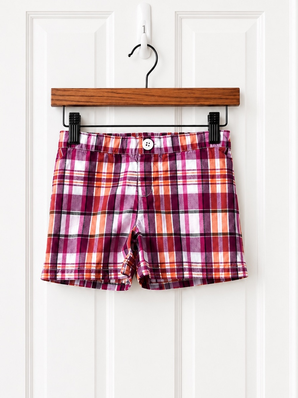 Girls Cute Plaid Shorts Pull On Gymboree Size 7 Pink Orange Cotton Summer Shorts